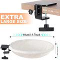 Clamp holding a white plate with text indicating 'Extra Large Size' and dimensions.