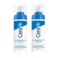 Two white pump bottles of CeraVe Hydrating Hyaluronic Acid Serum with blue accents, shown side by side on a white background.