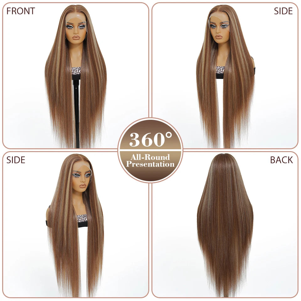 Brown wig displayed from multiple angles with a 360-degree label.