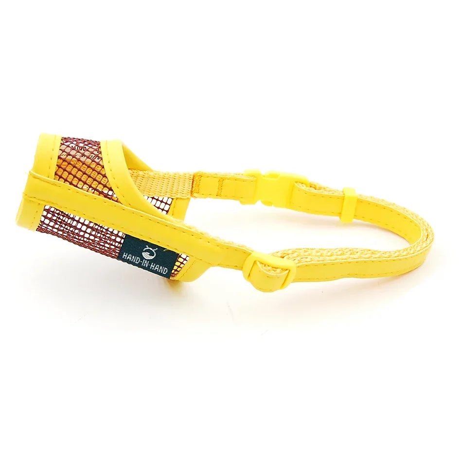 Yellow dog harness with mesh back on a white background