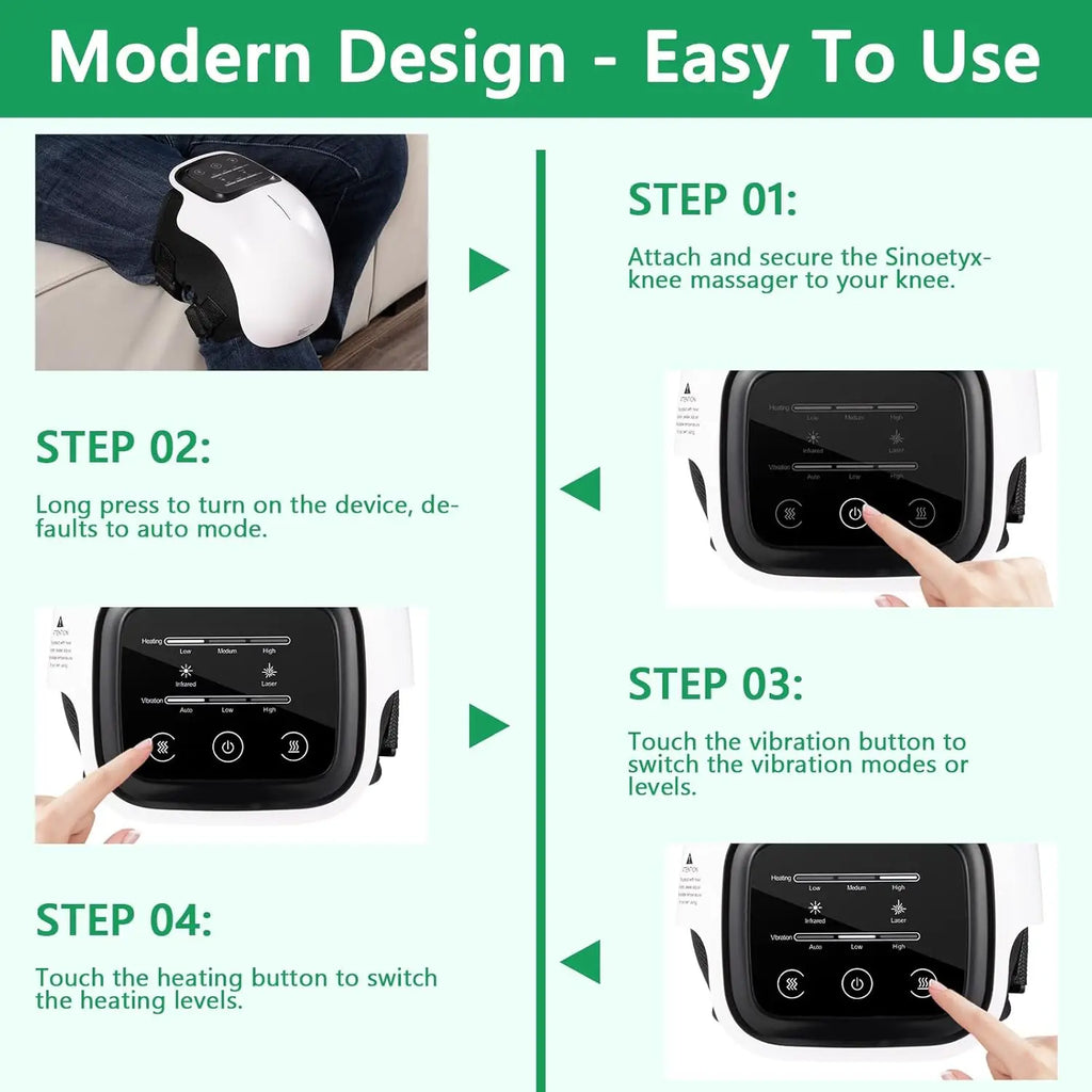 Instructions for using a knee massager with images and text steps.