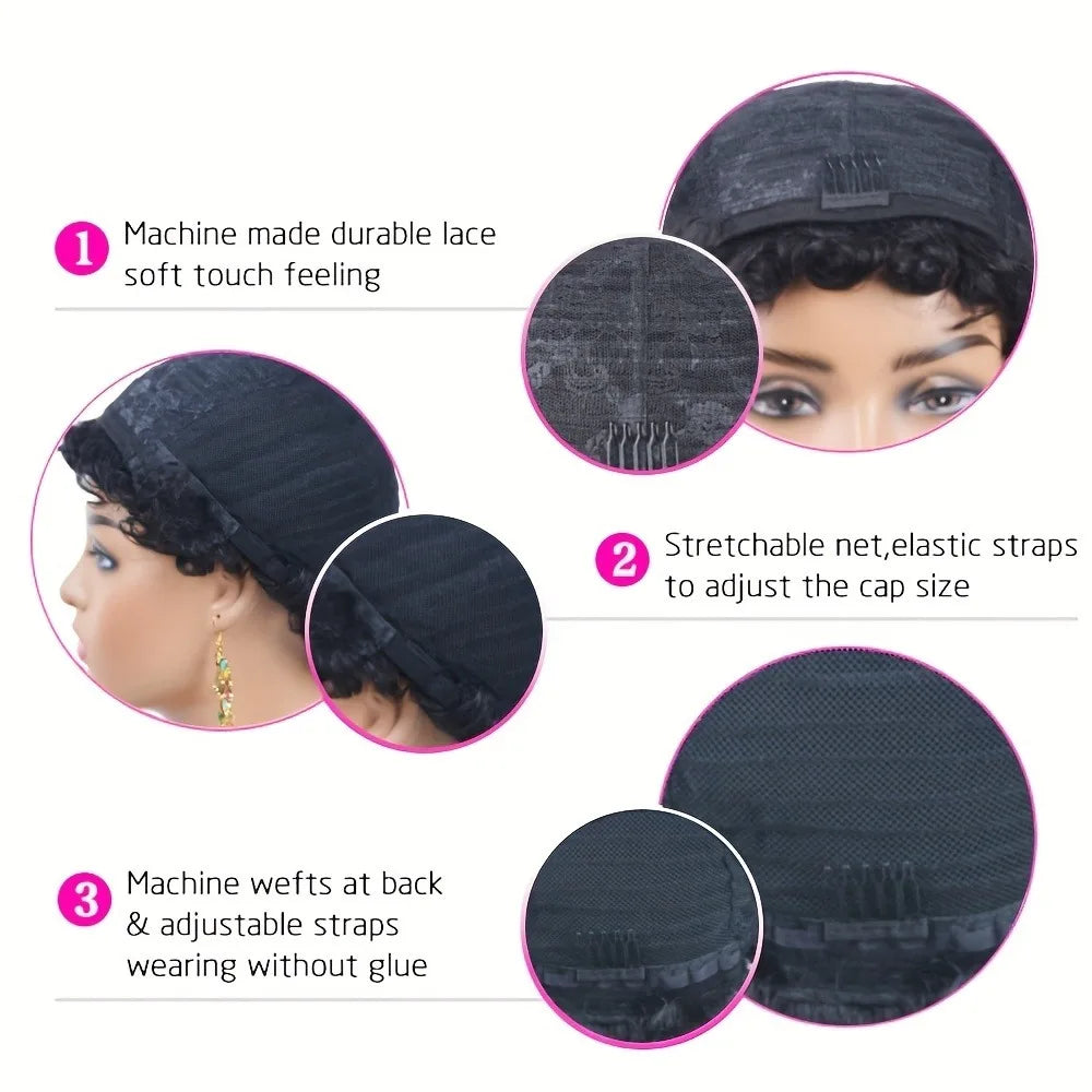 Black wig cap with features highlighted on a white background