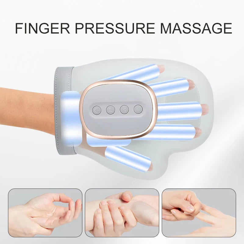 Finger pressure massage device with LED lights on a white background