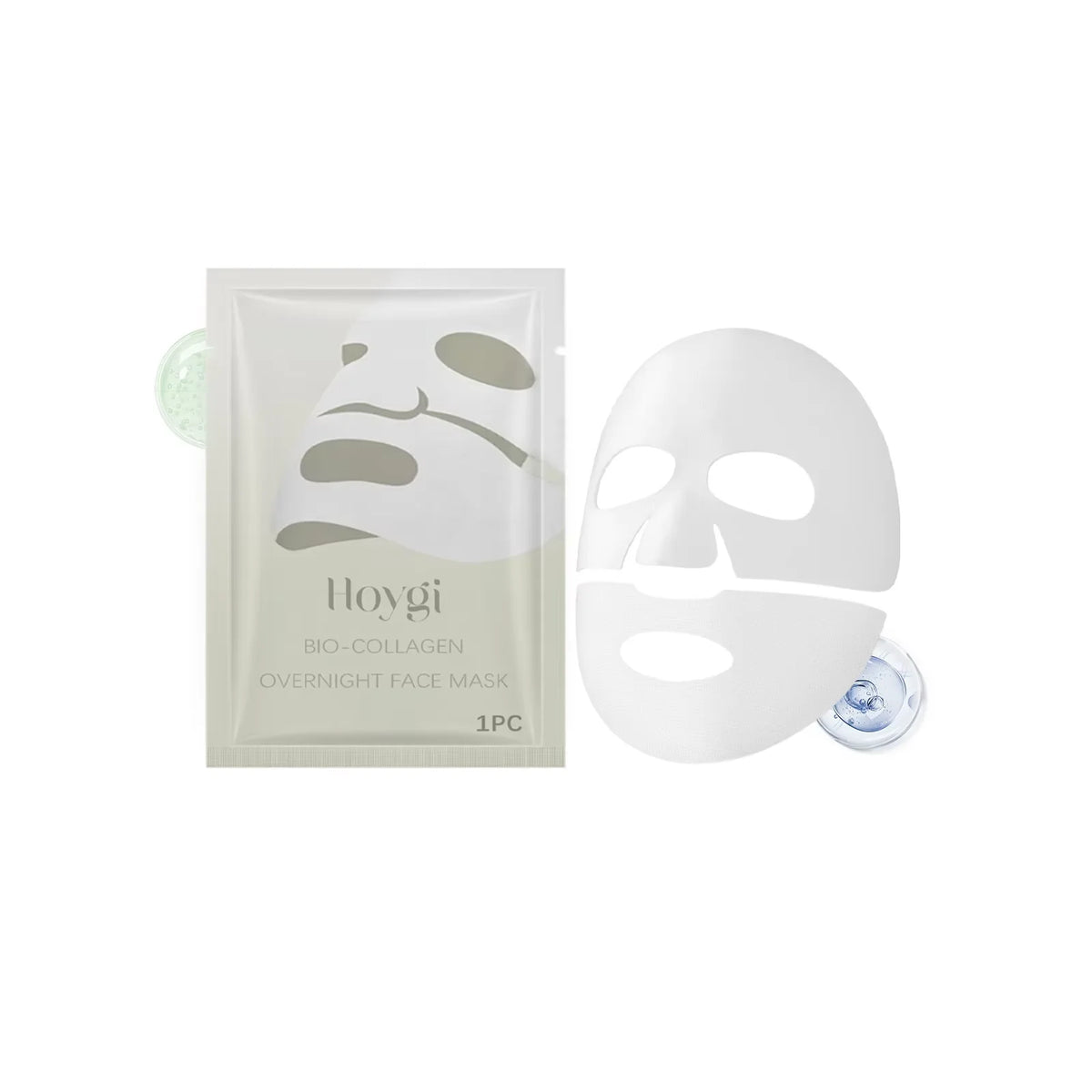 Hoygi bio-collagen overnight face mask with packaging on a white background