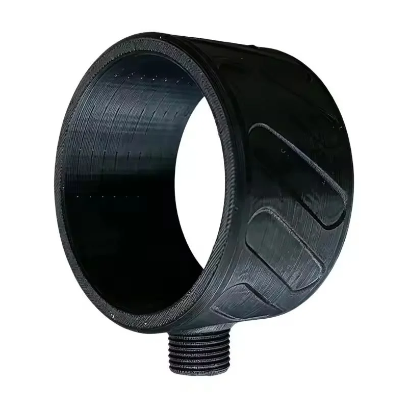 A black plastic or rubber ring-shaped component with a threaded male connection at the bottom, shown on a plain white background.
