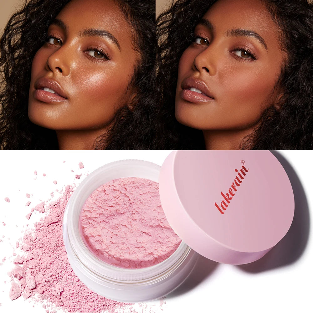 Collage of a woman's face with close-up of pink makeup product and Lakelin brand name.