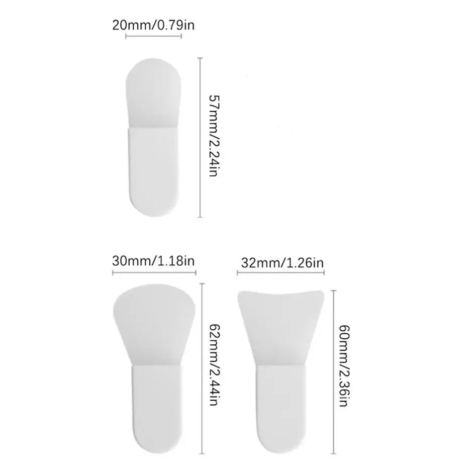 Measurement chart of white silicone sponges with dimensions labeled.