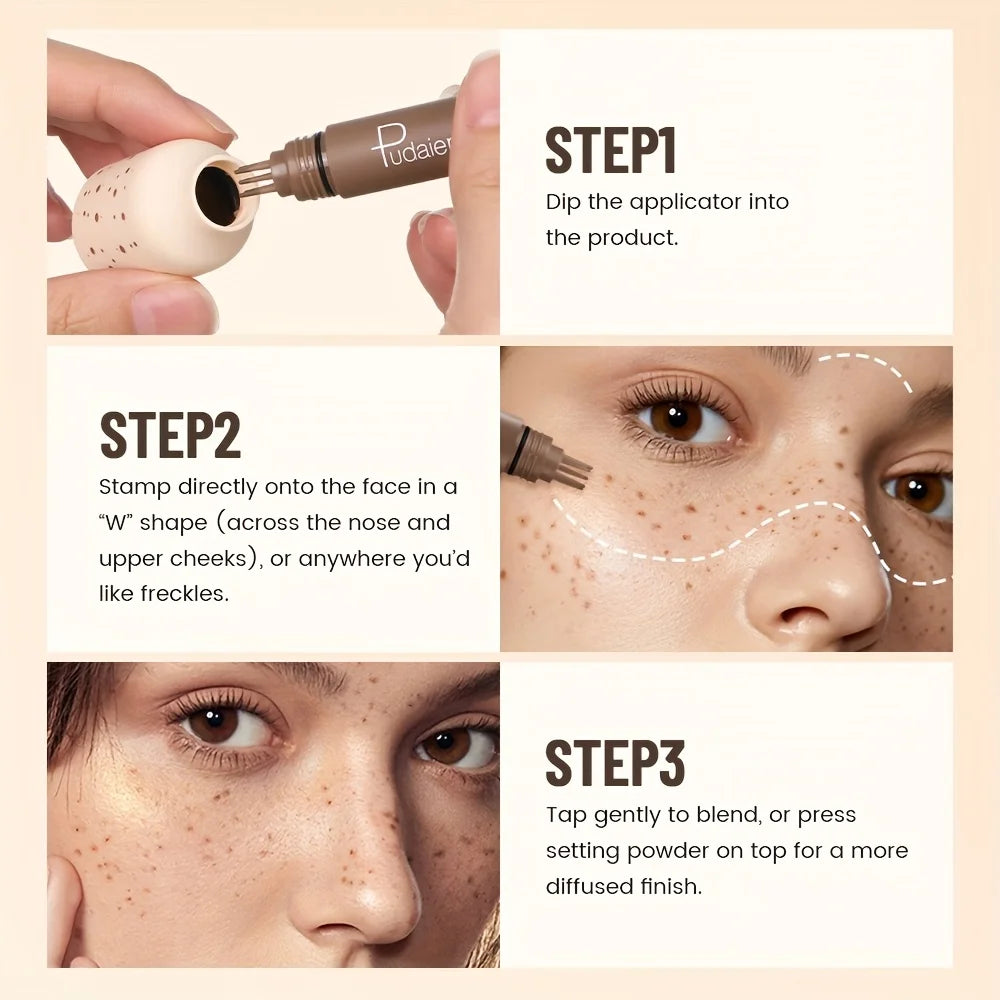 Step-by-step guide on using a freckling product with an applicator.
