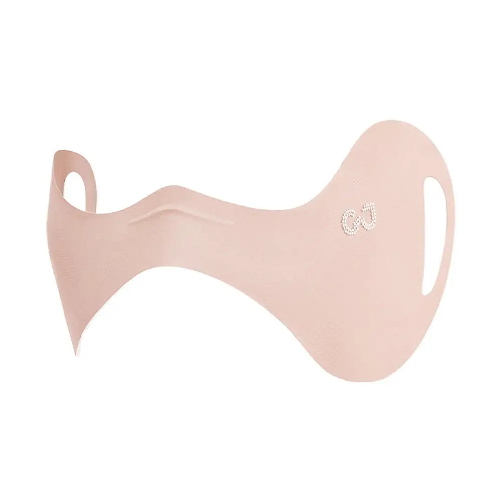 Beige face mask with a brand logo on a white background