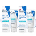 Four bottles of CeraVe Ultra-Light Moisturizing Gel on a white background