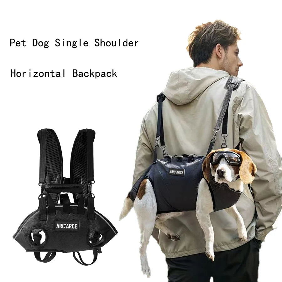 Hands-Free Dog Backpack Carrier – Breathable Horizontal Pet Travel Harness Pack with Double Shoulder Straps for Outdoor Hiking, Walking, and Bike Rides