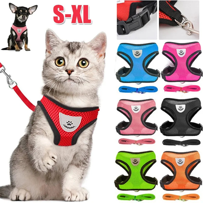 Cat and Dog Harness with Leash Set | Adjustable Polyester Mesh Breathable Walking Vest | Reflective No-Choke Escape-Proof Harness Jacket for Kittens and Small Dogs