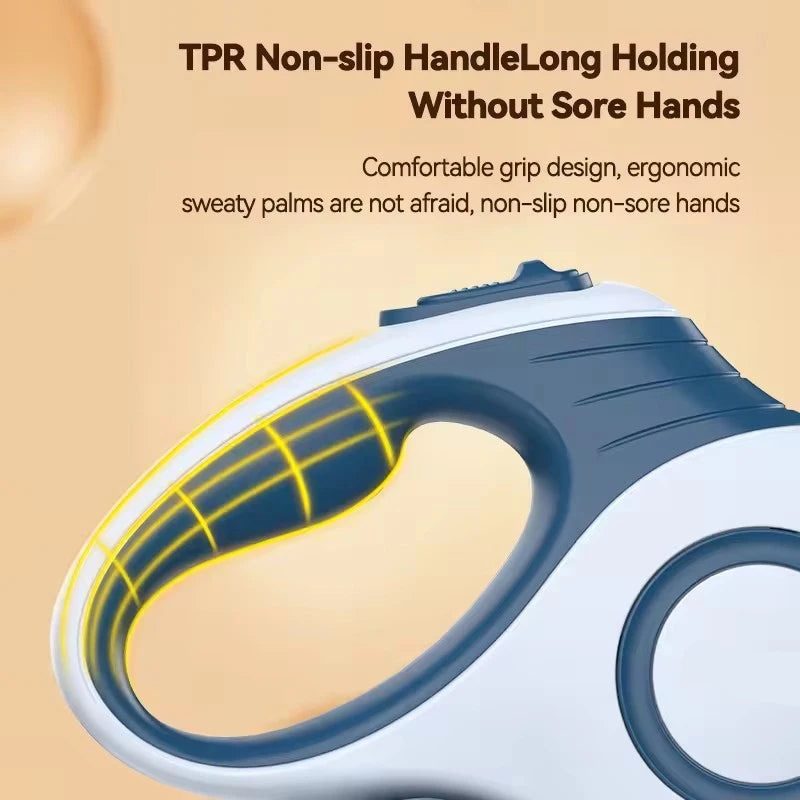Blue and white handle with TPR non-slip feature on a beige background