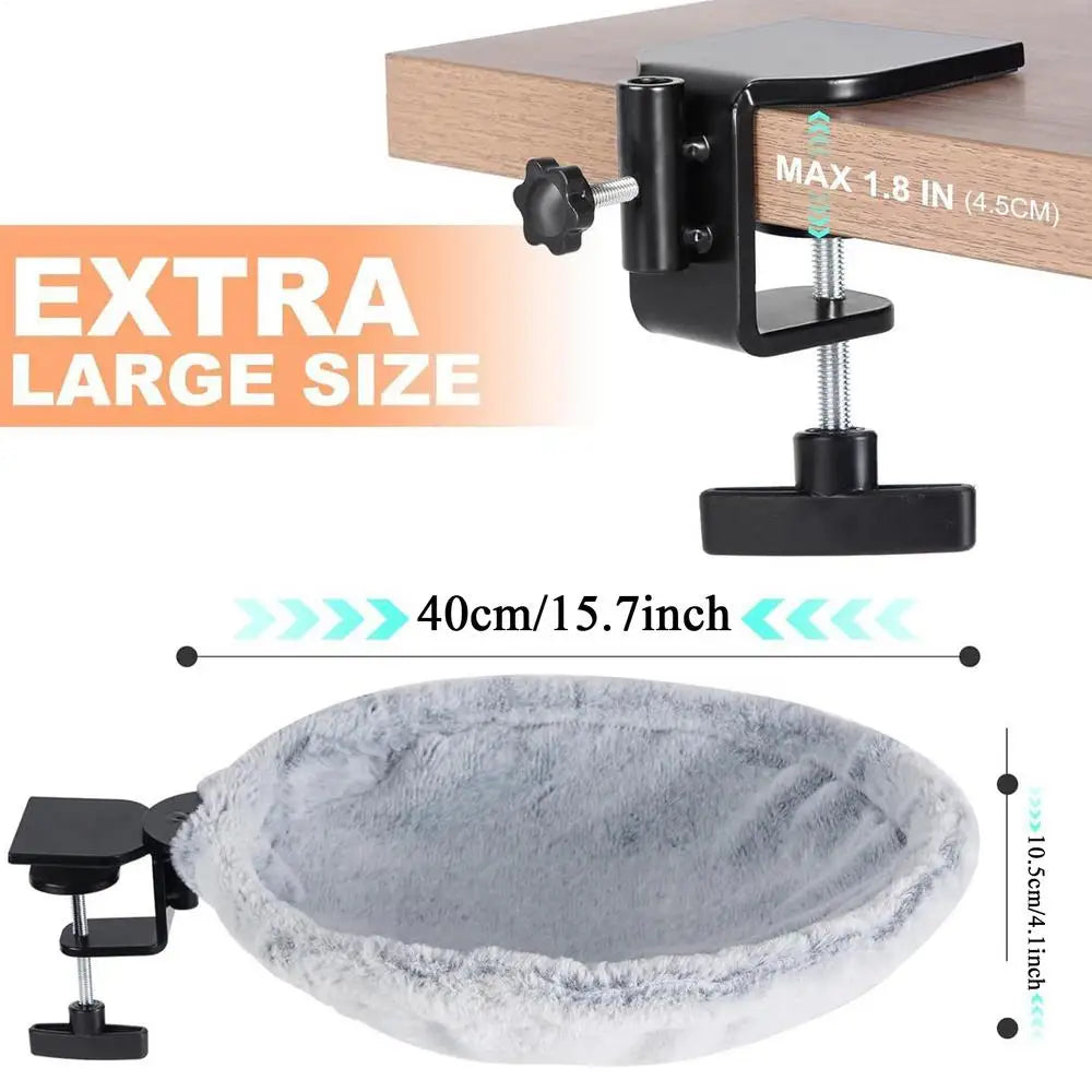 Clamping device with an extra large size label and a round gray pad on a white background