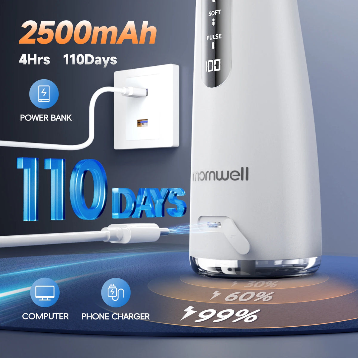Power bank with charging capabilities displayed on a dark background