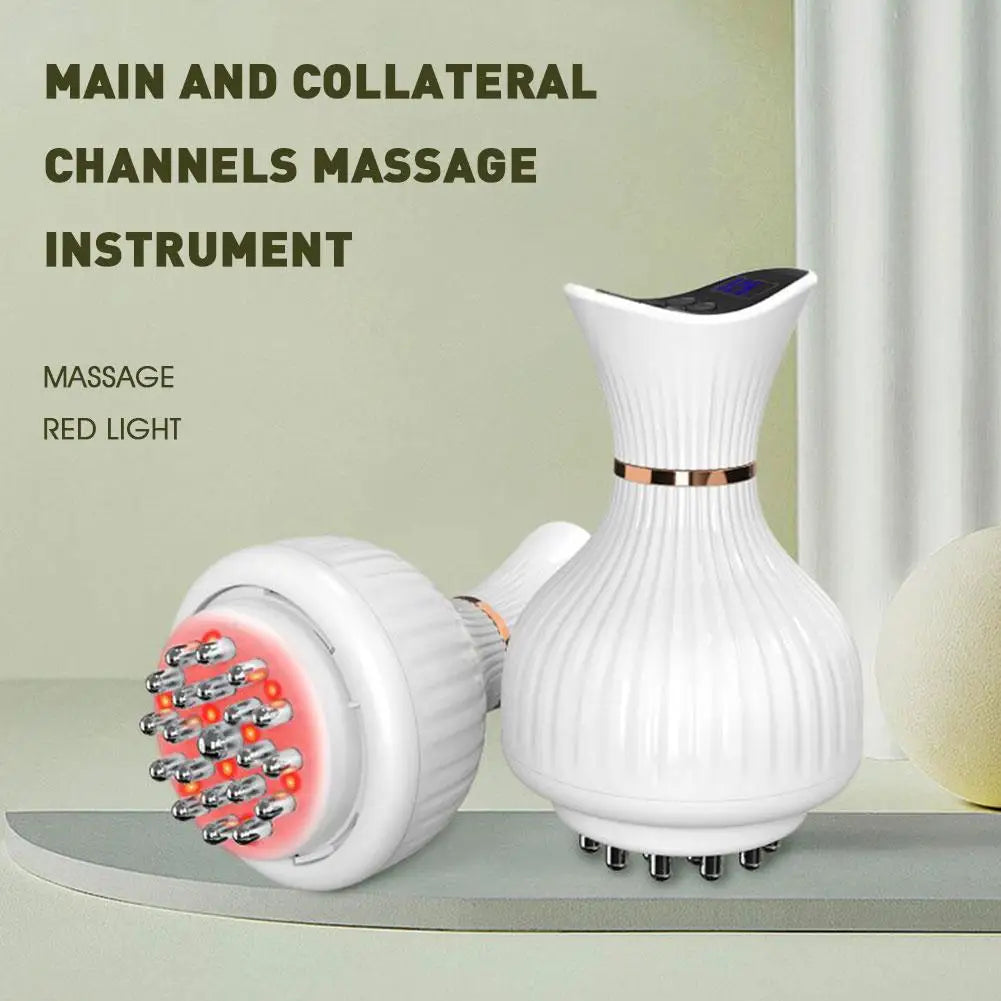 Massage instrument with red light on a neutral background