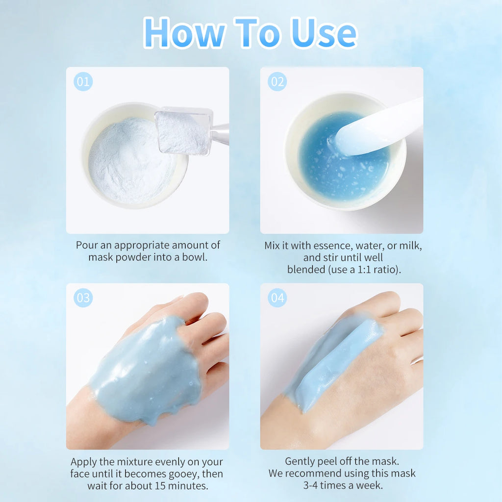 Instructions on how to use a face mask with text and images of the process.