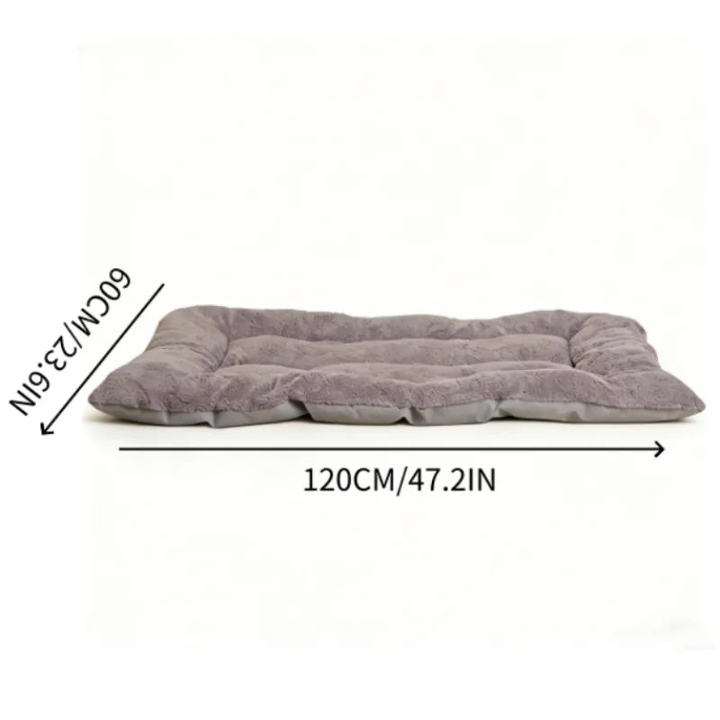 Gray pet bed with dimensions labeled on a white background