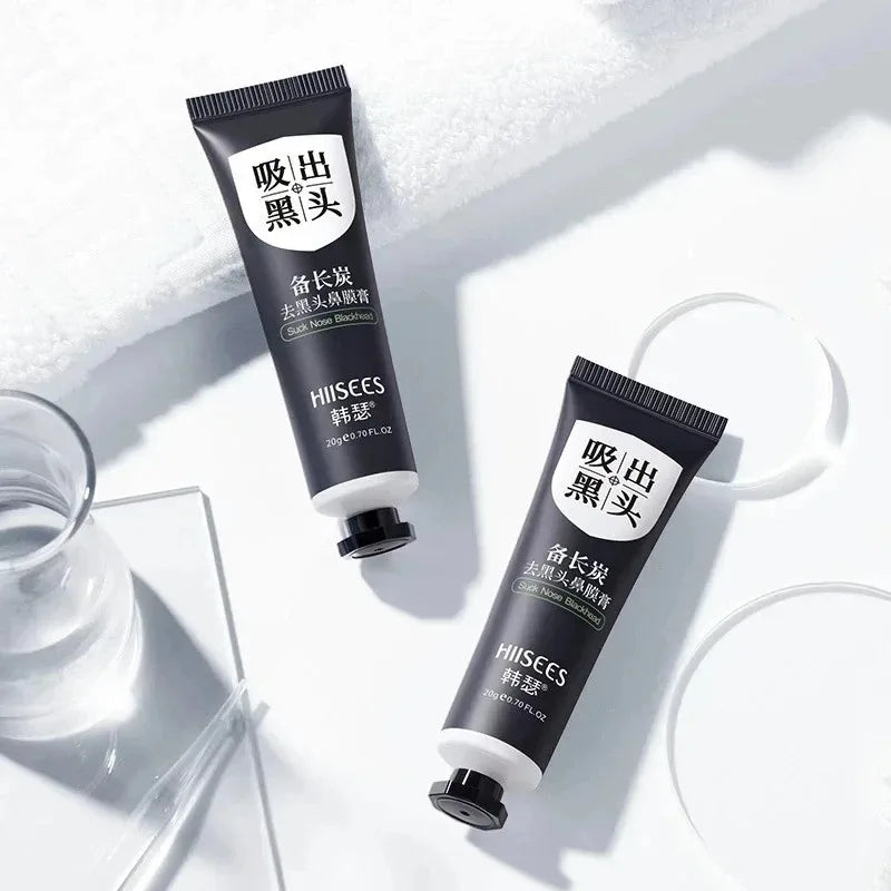 Two black and white skincare product tubes labeled 'HISEES' on a white background.