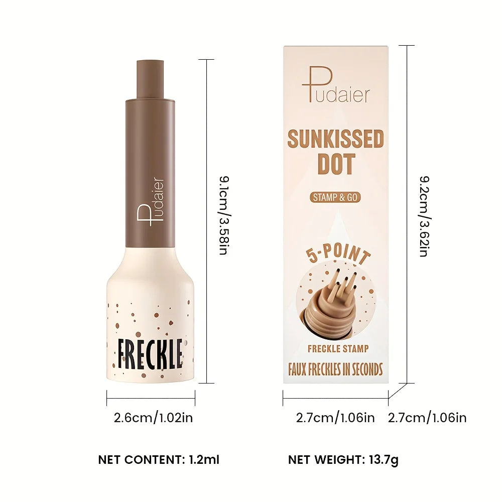Freckle stamp with packaging and dimensions on a white background