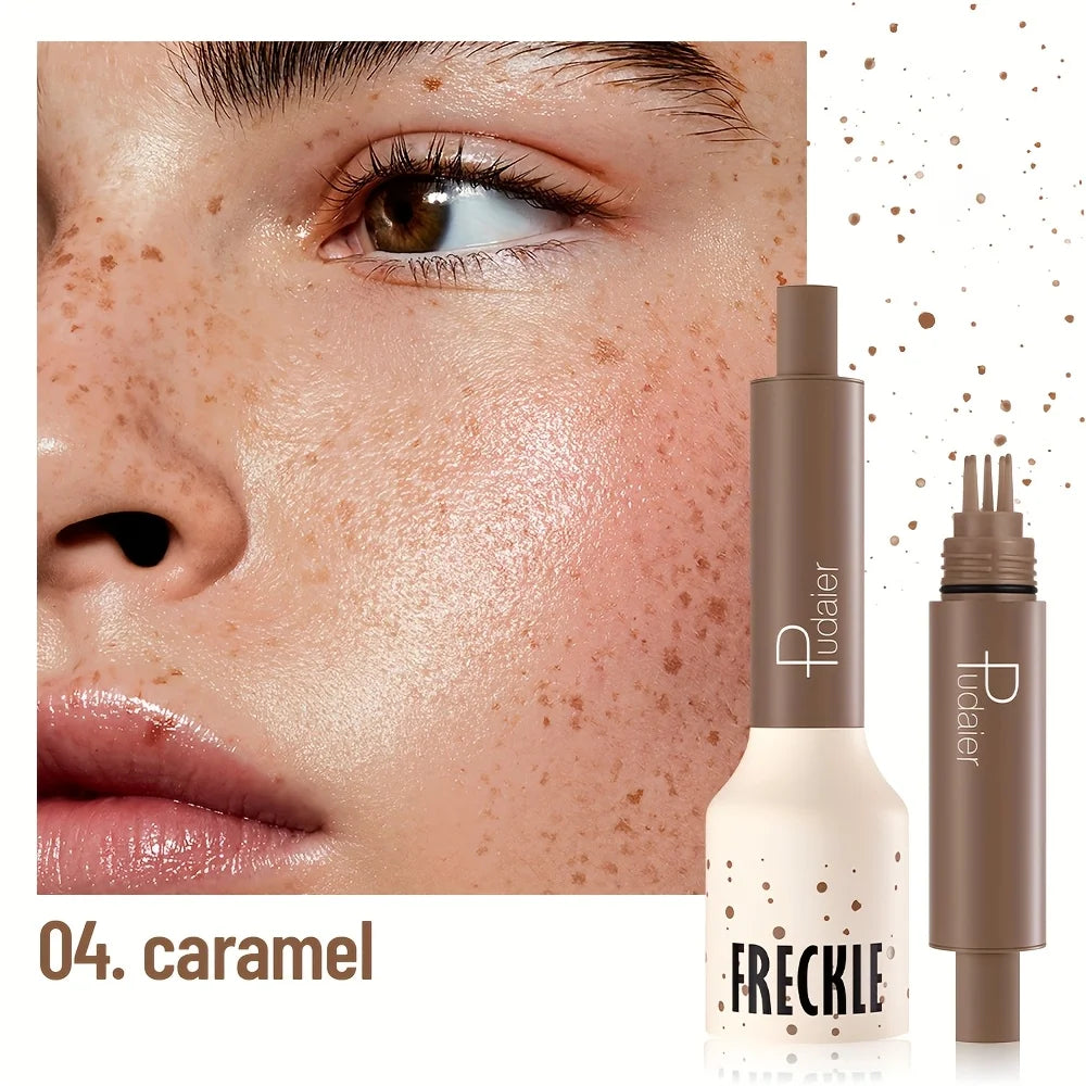Freckle corrector with a close-up of a person's face showing freckles.