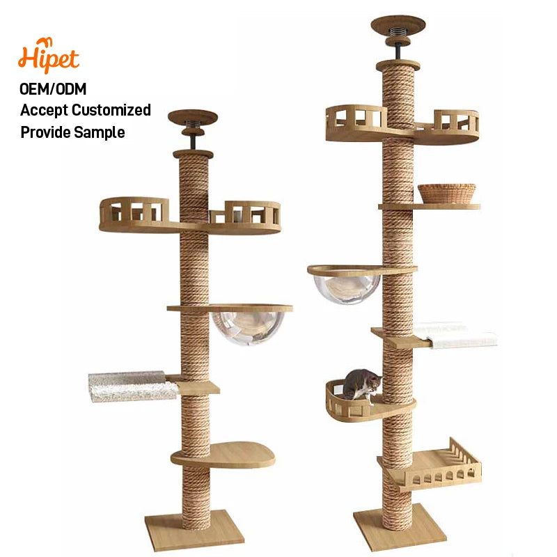 Heavy Duty Solid Wood Cat Climbing Tower | Multi-Platform Tall Cat Tree