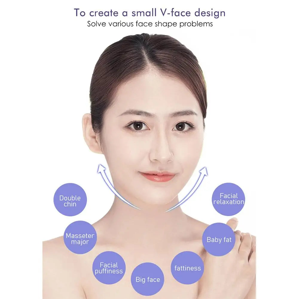 Woman with face and body diagram showing various facial issues and solutions.