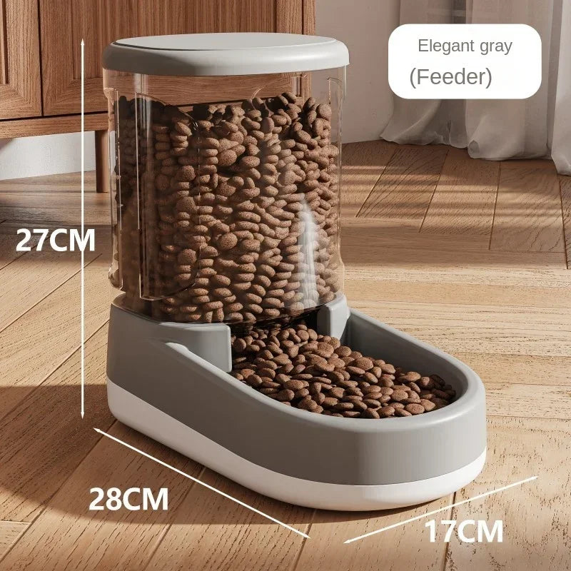 Pet food feeder with measurements on a wooden floor