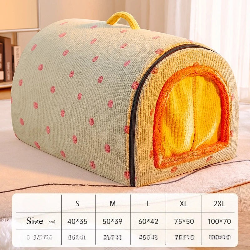 Pet house with polka dot pattern on a light background