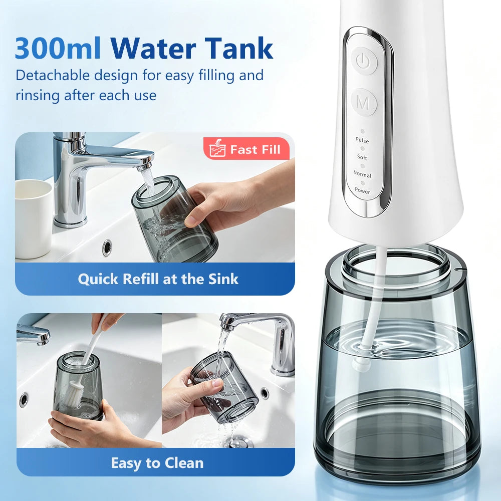 IPX7 Waterproof Water Flosser | 4 Modes | 360° Nozzle | 300ml Tank