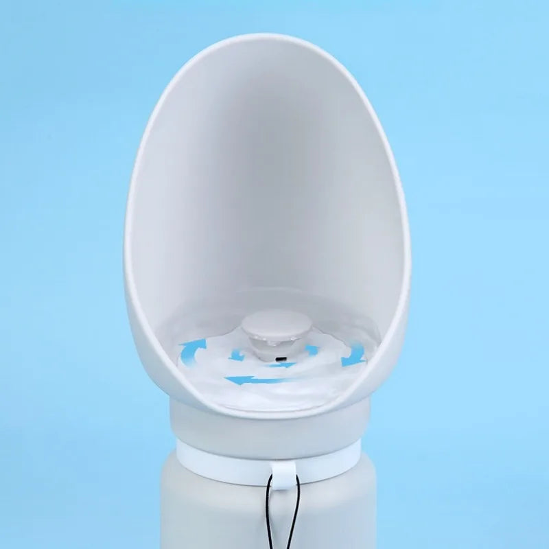 White urinal with blue liquid inside on a light blue background