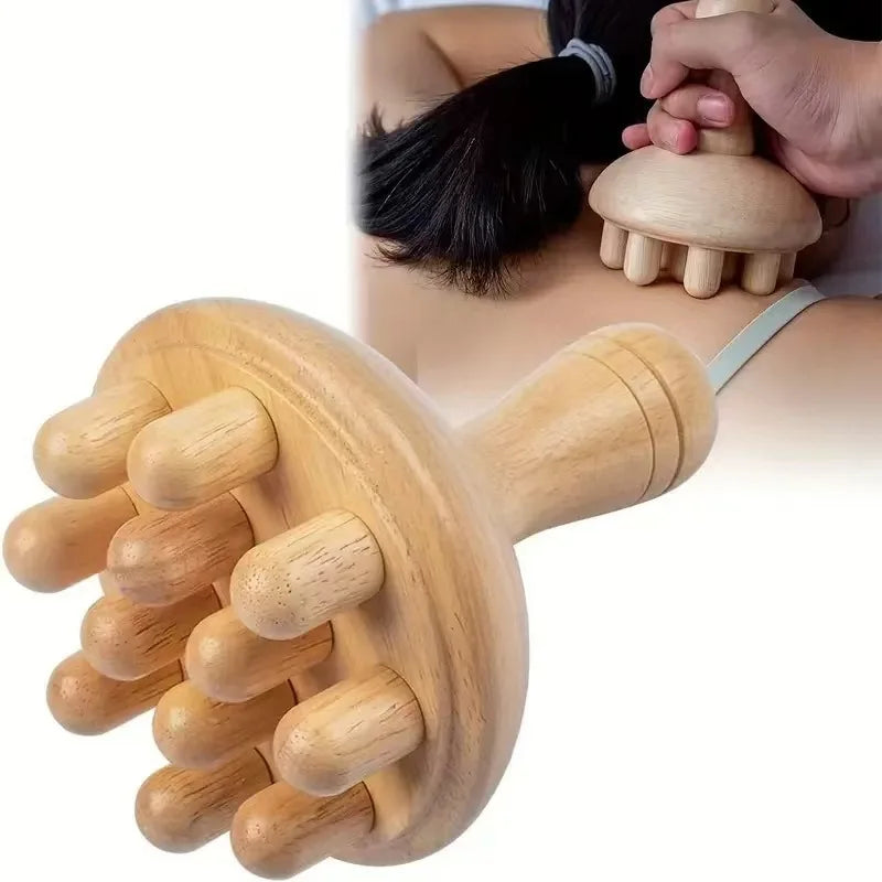 Wooden Mushroom Massager – Handheld Manual Body Massage Tool
