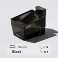 A black Popocoll portable power station with a translucent dark gray front panel, shown on a light gray background with a text overlay detailing battery capacity and included accessories.