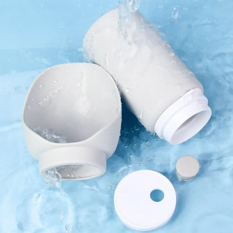 White water filter cartridges with water flowing on a blue background