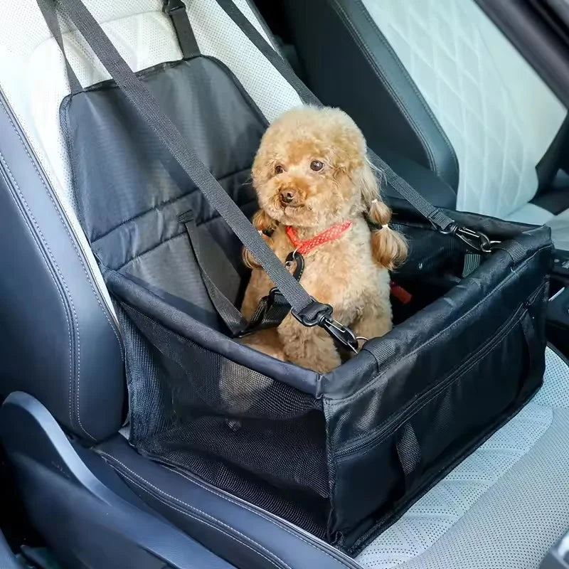 Portable Foldable Dog Car Safety Seat | Breathable Waterproof Pet Travel Booster Basket | Heavy-Duty Car Riding Box with Built-In Safety Strap for Dogs and Cats