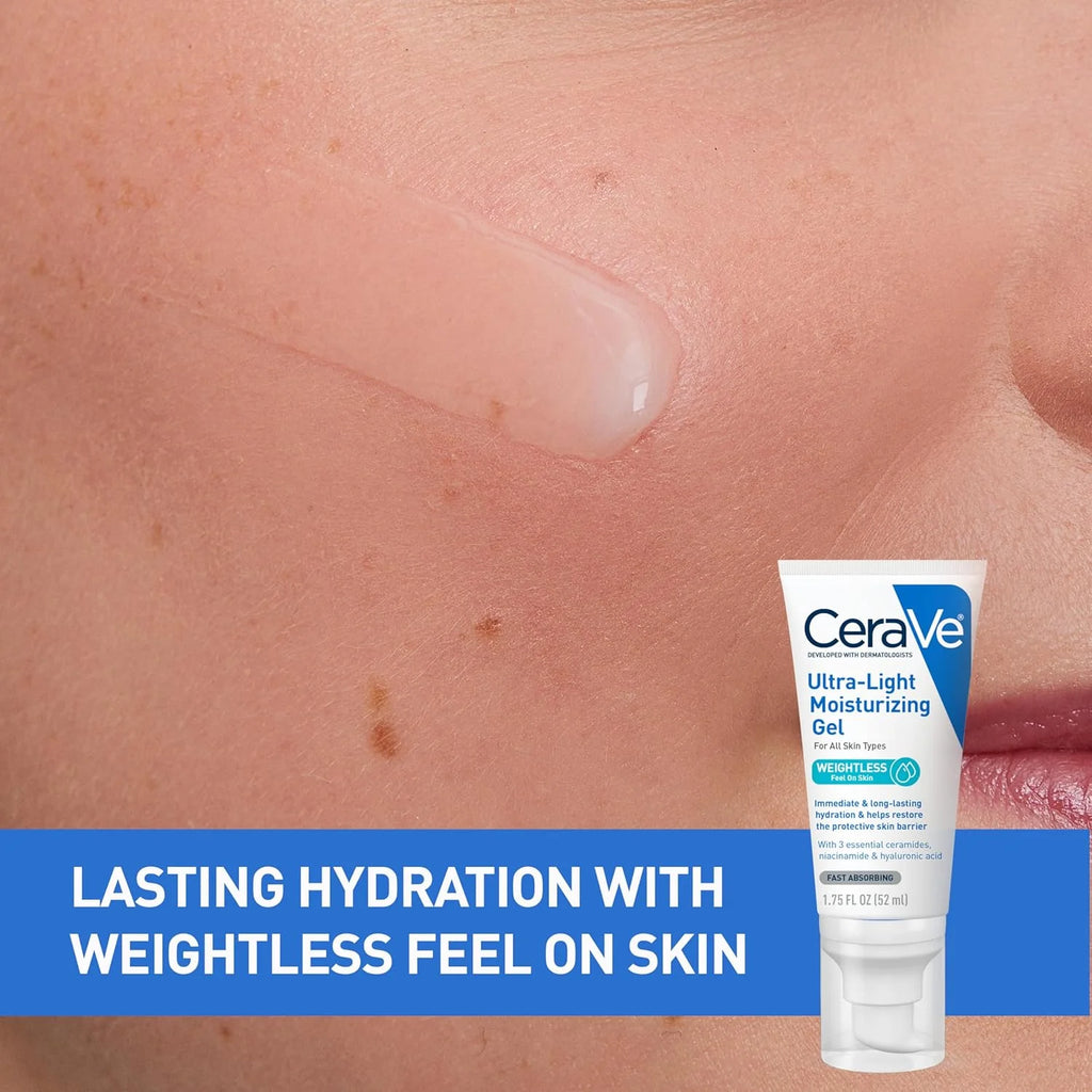 CeraVe moisturizing gel tube with skin texture background