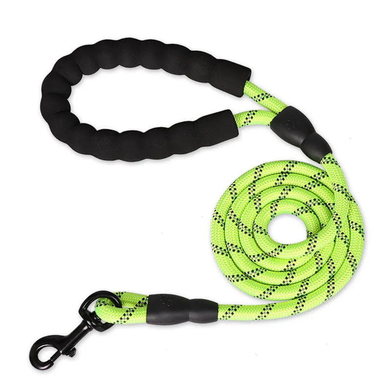 Black and green dog leash on a white background