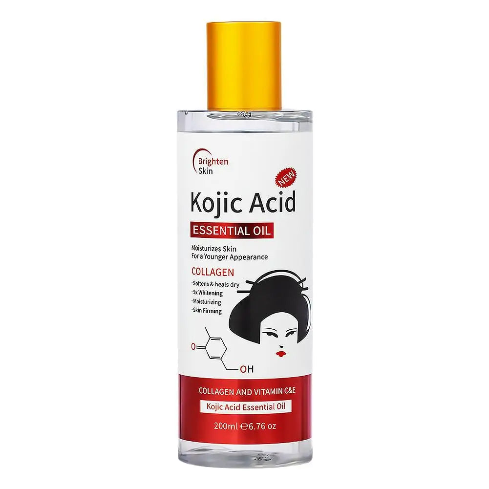Kojic Acid essential oil bottle with a white label on a white background