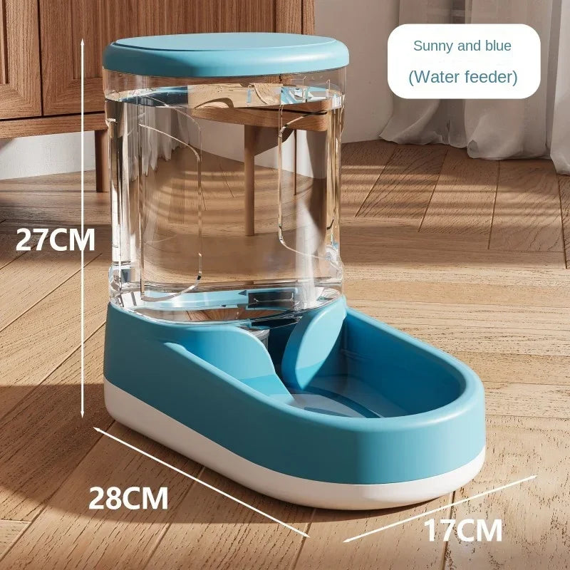 Blue water dispenser with measurements on a wooden floor