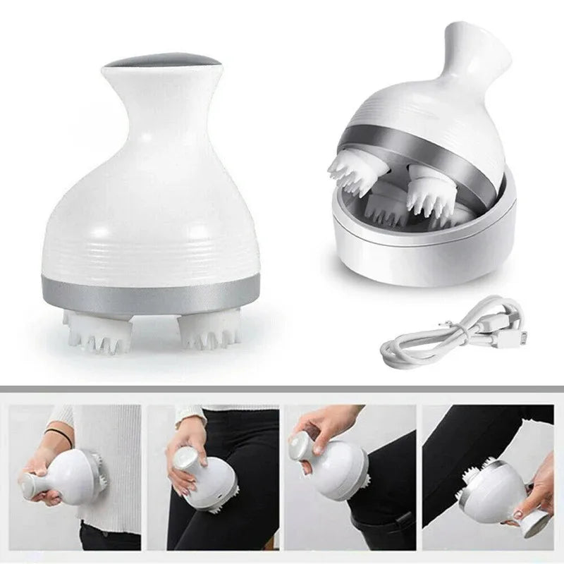 White and gray handheld scrubber with bristle attachments on a white background