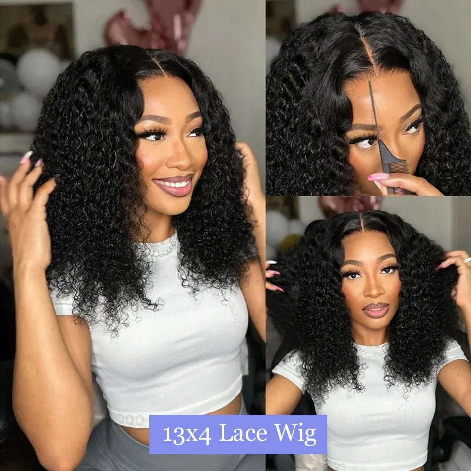Woman with a 13x4 lace wig, showing different angles.