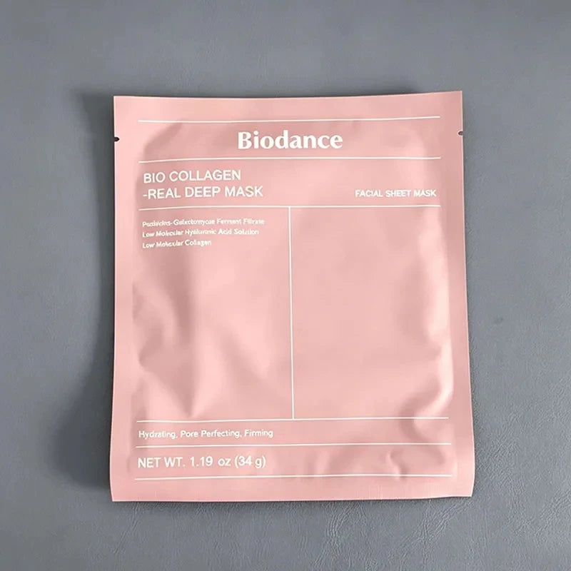 Biodance Bio Collagen Real Deep Mask packaging on a gray background