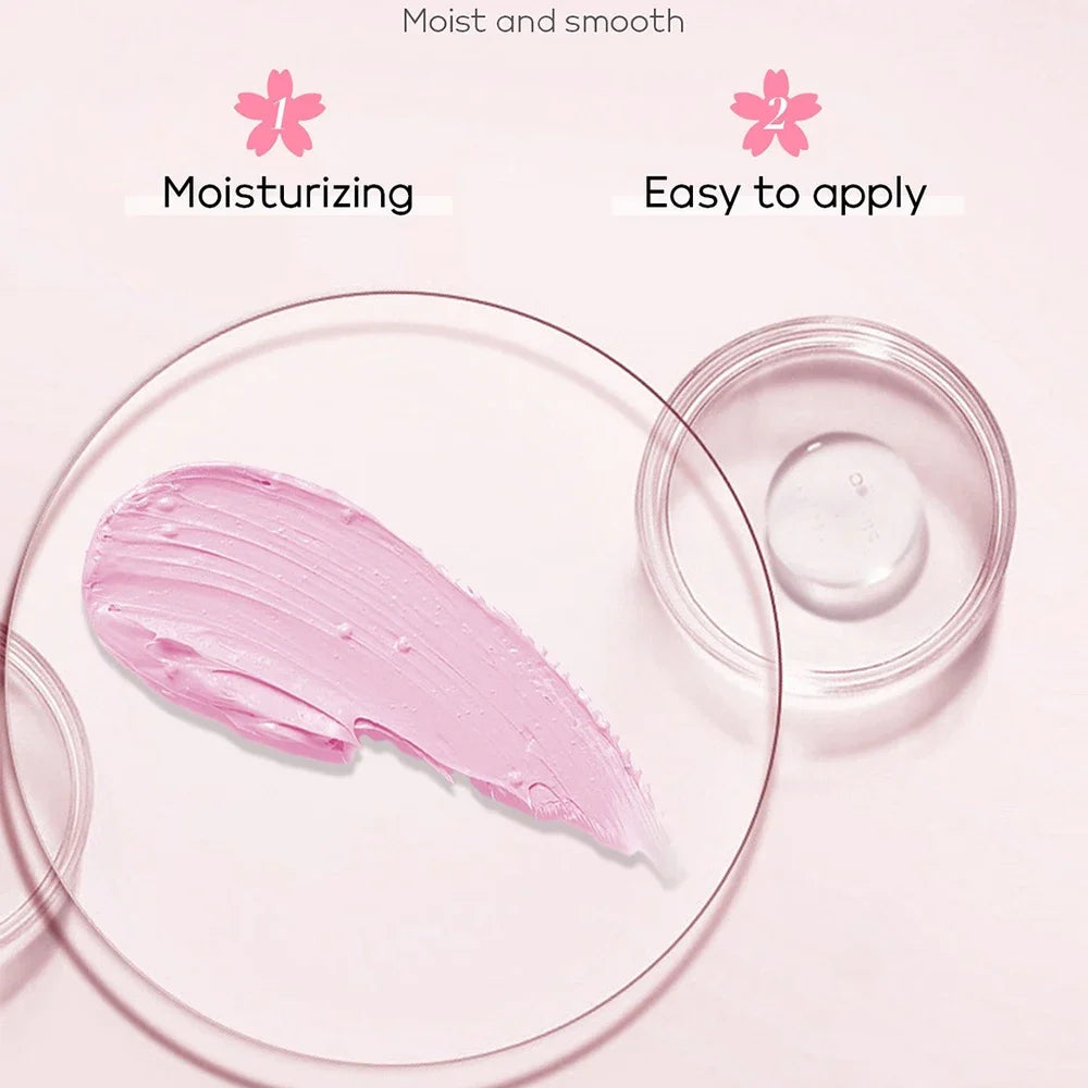 Pink skincare product with 'Moisturizing' and 'Easy to apply' text on a light pink background