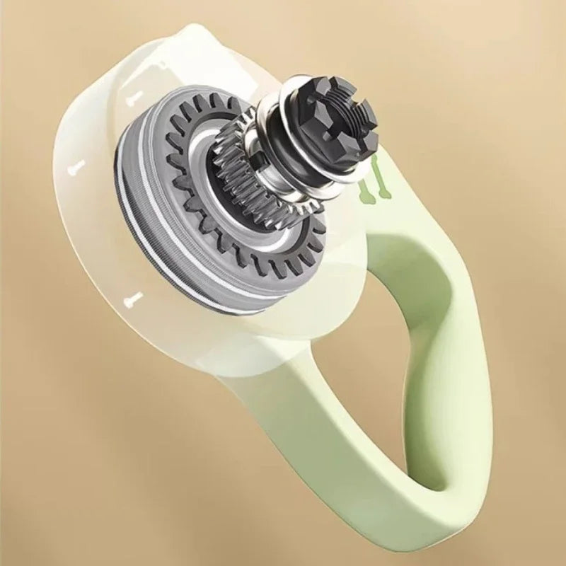 Close-up of a mechanical device with gears on a beige background