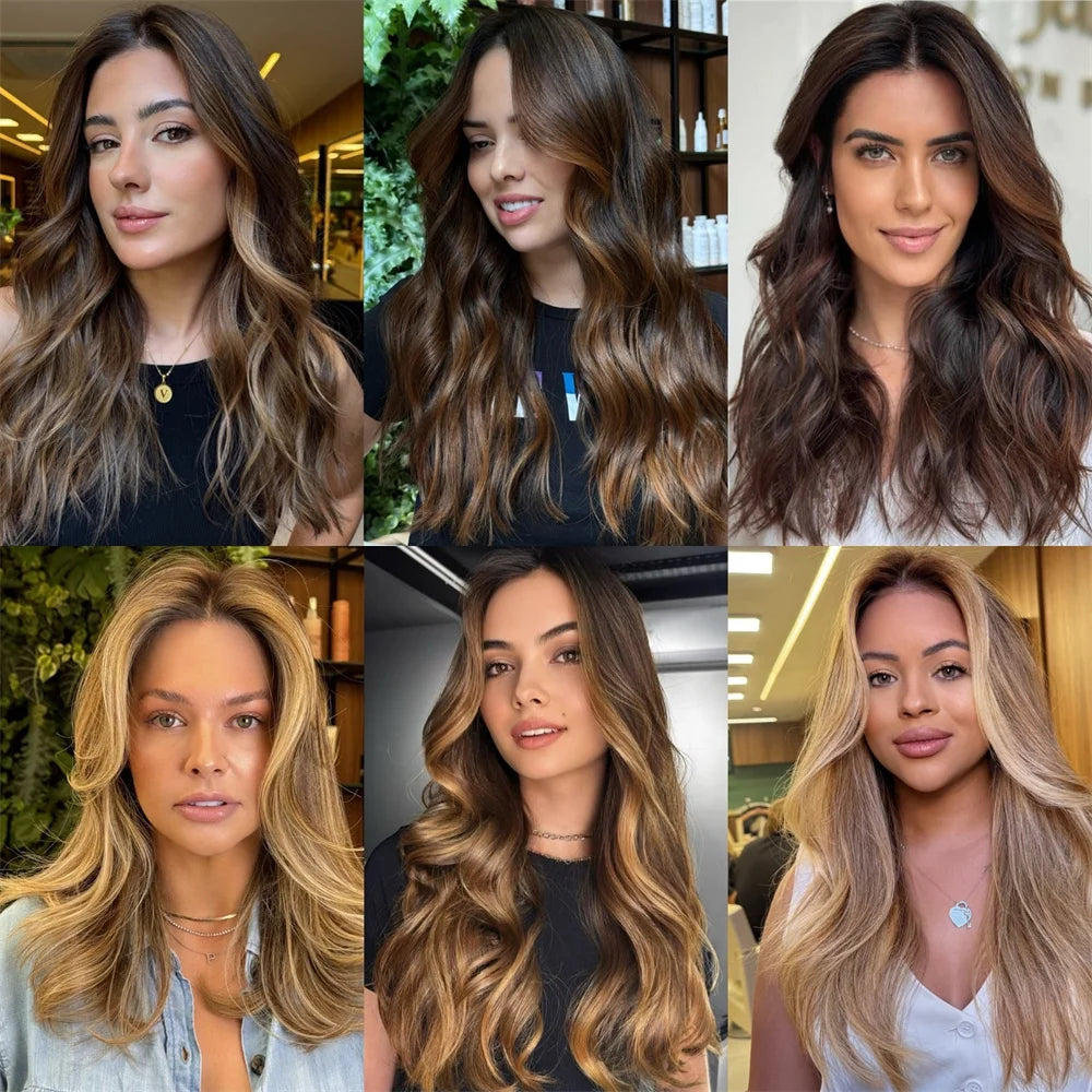 Collage of a woman with different hairstyles in various settings