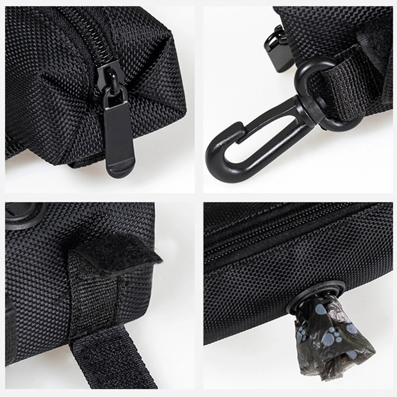 Dog Poop Bag Holder Dispenser | Durable Polyester Pet Waste Bag Pouch with Attachment Clip | Portable Zippered Outdoor Walking Trash Bag Storage Organizer