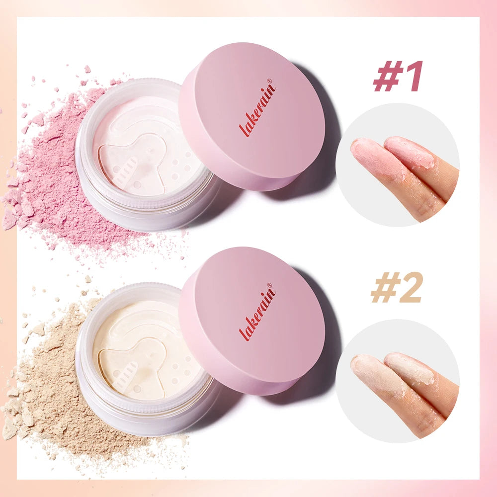 Two open pink containers of Lakmein powder with close-up images of hands on a light pink background.