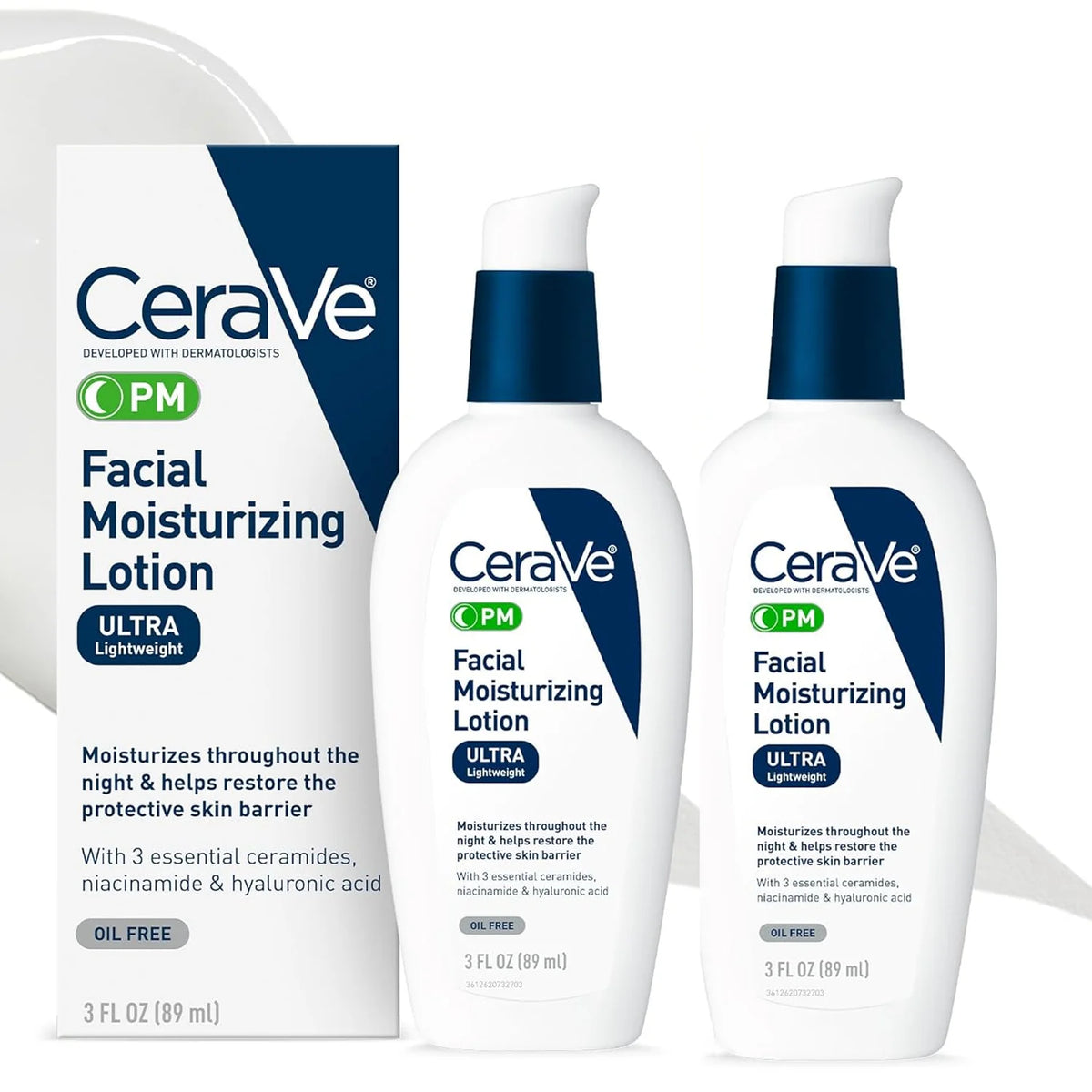 CeraVe facial moisturizing lotion bottles and packaging on a white background