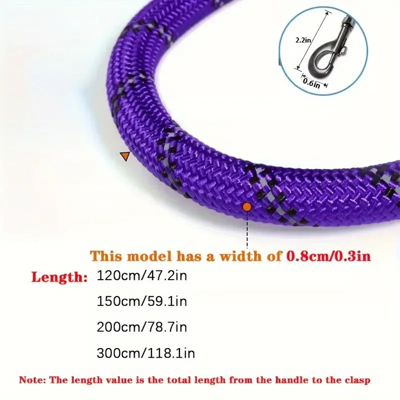 Purple rope with measurements and details on a white background