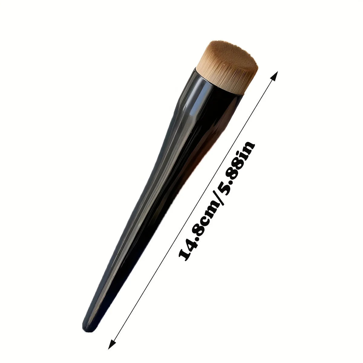 Makeup brush with measurements on a white background